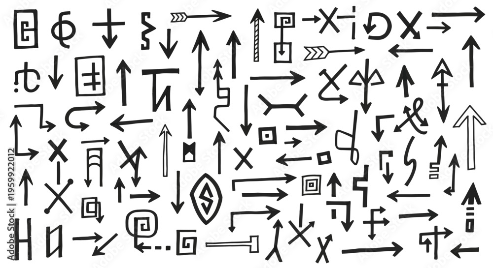 Fototapeta premium Collection of hand drawn arrows and symbols