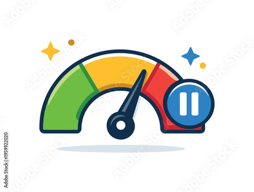 Awareness of limits and respecting personal capacity in work or daily life, a simple gauge meter reaching a marked boundary with a small pause icon representing recognition of