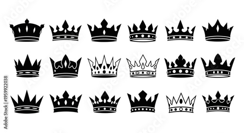 Collection of 18 different crown logos and icons