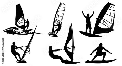 Windsurfing Silhouettes: Action Sports, Water Recreation, and Outdoor Adventure