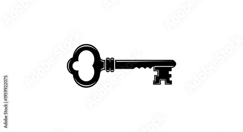 A simple black key design against a white background silhouette