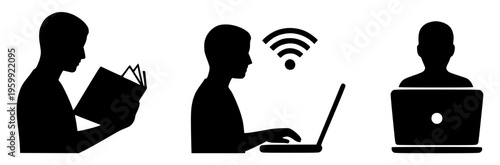 Graphic illustrations of personal study, reading, and digital communication, highlighting modern learning methods