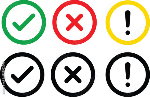 UI status indicators_check mark, x and alert icons for system notifications and feedback