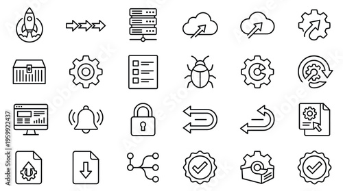 Set of 25 Black Outline SEO and Web Optimization Vector Icons