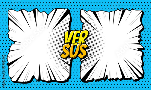 Blank comic cartoon book versus battle in blue background