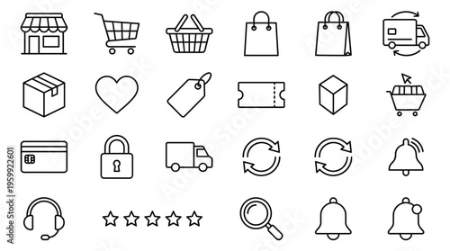 Set of 25 E-commerce Line Icons Vector