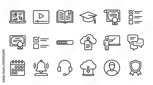 Set of 20 E-Learning and Online Education Outline Icons Vector