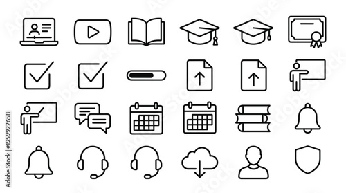 Set of 25 E-learning Outline Icons Vector