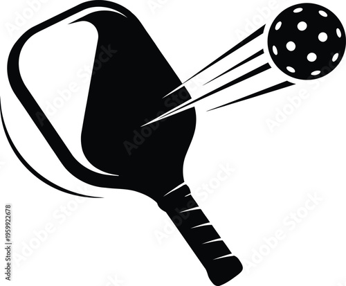 Bild auf Leinwand Stylized pickleball paddle swinging through air with motion trails hitting ball