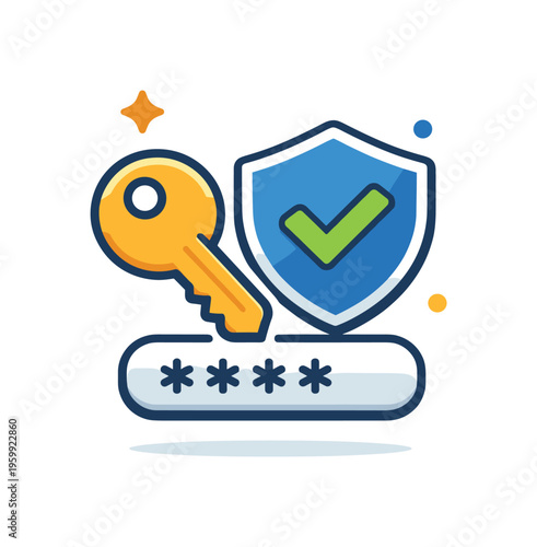 Password management and secure access focused on organizing credentials and protecting accounts in everyday digital usage, a key combined with a shield and a small checkmark