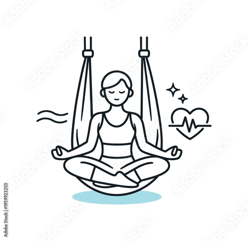 Stress relief routine and engaging in suspended movement exercises that promote posture improvement and mindful breathing during modern wellness sessions, a compact yoga sling