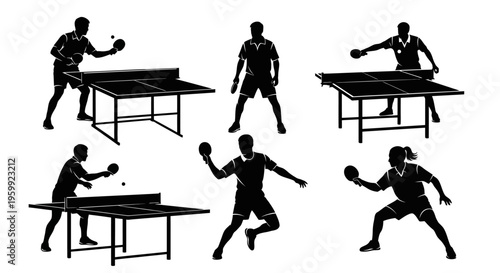 Table Tennis Player Silhouettes Set