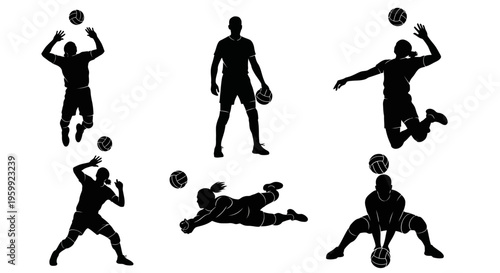 Volleyball Players Silhouettes Set: Action Poses and Dynamic Movements
