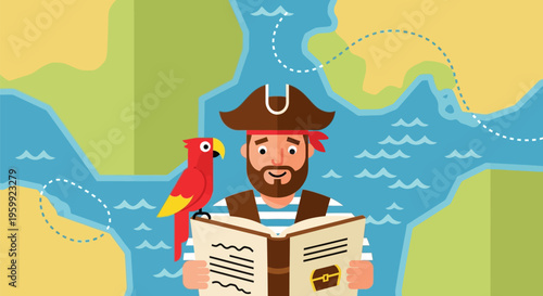 Pirate Reading with Parrot.