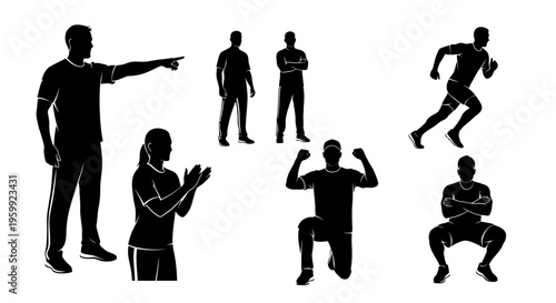 Diverse Silhouettes: Sports Coach, Athletes, and Fitness Poses