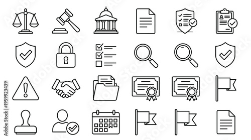 Set of 27 Legal and Law Line Icons Vector
