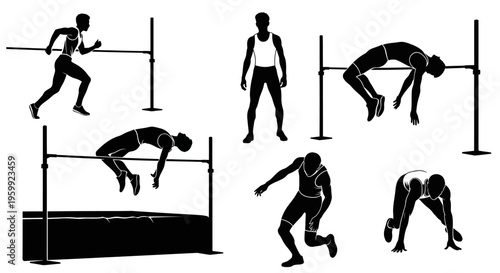 High Jump Athletes Silhouettes: Action Shots of Track and Field Competition