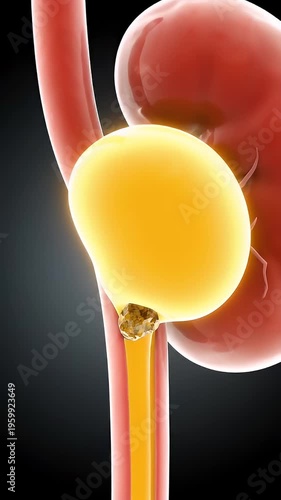 Kidney Stone Urinary Obstruction Visualization - This illustration depicts a kidney stone causing an obstruction in the urinary tract.
