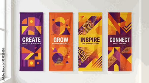 Vibrant motivational posters on wall.