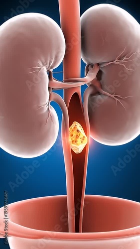 Kidney Stone Obstruction Visualization - This video is a visualization of a kidney stone causing a urinary tract obstruction.