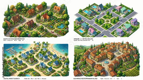 A collection of four different neighborhood layouts.