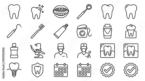 Set of 27 Dental Care Line Icons Vector