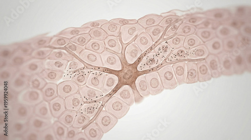 Melanocyte transferring melanin to keratinocytes in skin layer