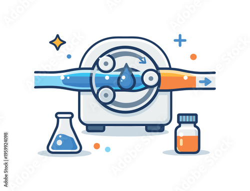 Peristaltic pump fluid transfer for contamination free liquid handling in laboratory and medical systems, a flexible tube compressed by rotating rollers moving a single fluid