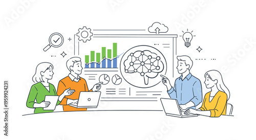 A data-driven business scenario where professionals use artificial intelligence to analyze large datasets and extract actionable insights in a modern digital environment