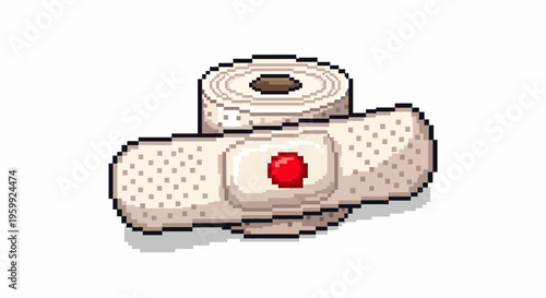 Pixel Art Bandage Roll and Single Band Aid.