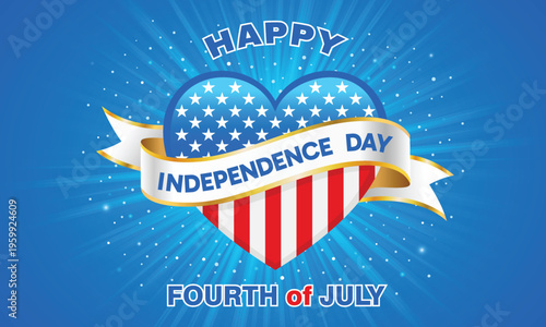 Happy Fourth of July Independence Day USA Heart Flag Ribbon Patriotic Background