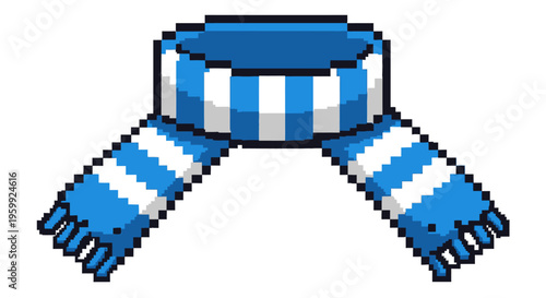 Pixel Art Blue and White Striped Scarf Accessory.