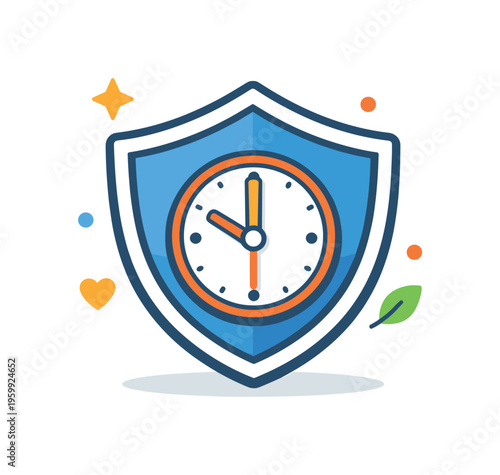 Boundaries and protecting personal time and energy in a busy lifestyle, a simple shield forming a boundary around a small clock representing controlled access and prioritization of