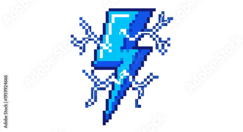 Pixel Art Blue Lightning Bolt Symbol.