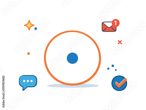 Clarity through setting boundaries and limiting distractions in a busy environment, a clean circle enclosing a single dot while external elements remain outside symbolizing