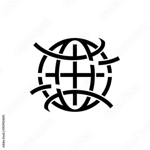 Global Network Symbol - Interconnected World with Orbiting Lines.