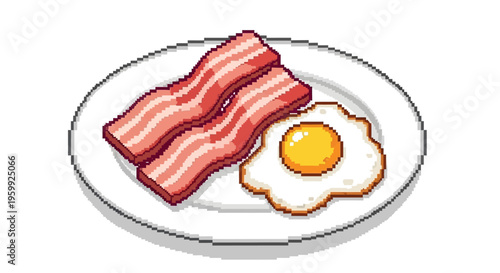 Pixel Art Breakfast Plate with Bacon and Fried Egg.