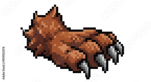 Pixel Art Brown Bear Paw with Sharp Claws.