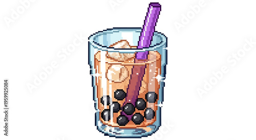 Pixel Art Bubble Tea Drink with Tapioca Pearls.