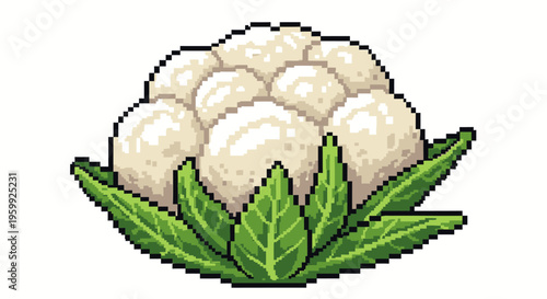 Pixel Art Cauliflower Vegetable Healthy Food Illustration.