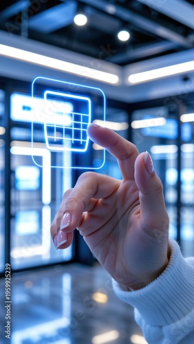 person selecting items on virtual shopping cart in a high tech environment