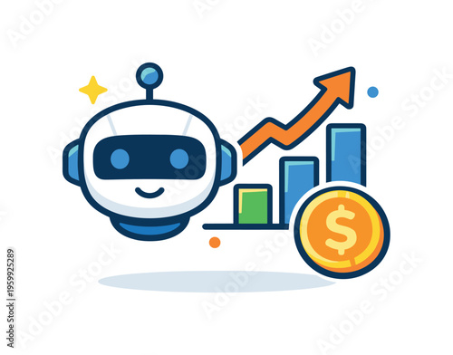 Automated financial advisory concept focused on AI-driven investment management and personalized portfolio guidance in modern digital finance platforms, a simple robot head