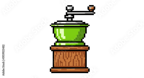 Pixel Art Coffee Grinder Vintage Kitchen Appliance.