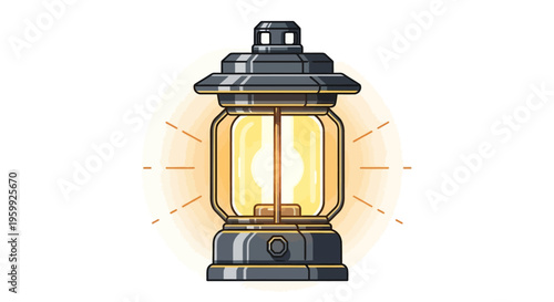 Vintage Camping Lantern Glowing Warmly.