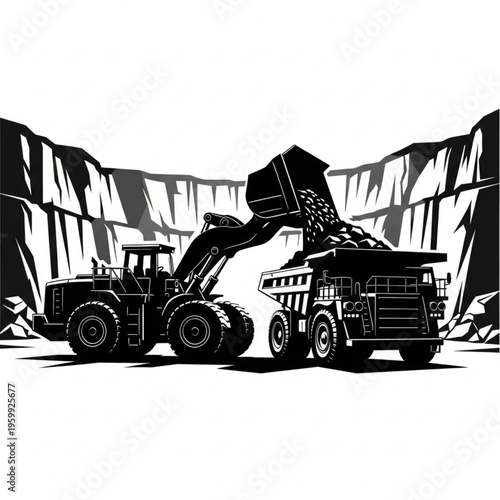 Heavy Machinery at Work - Loader Filling a Dump Truck.
