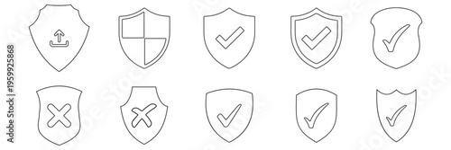 Photos Shield check mark icon or security shield protection icon with tick symbol