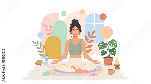 Woman Meditating Peacefully in Lotus Pose.