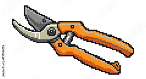 Pixel Art Garden Pruning Shears Tool Illustration.
