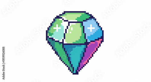 Pixel Art Gemstone Icon with Vibrant Facets.