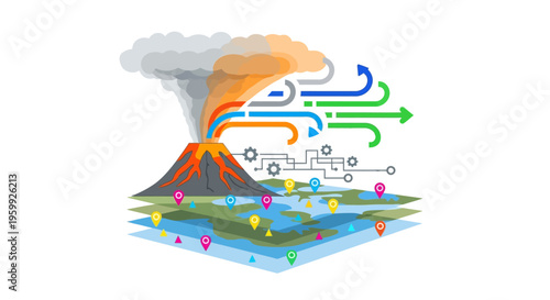 Volcanic Eruption and Atmospheric Data Flow Visualization.